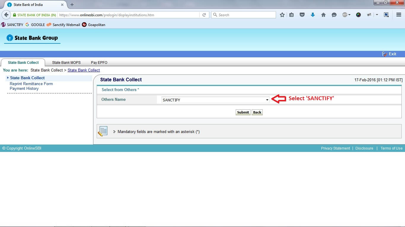 Sanctify - State Bank Collect - How To Pay